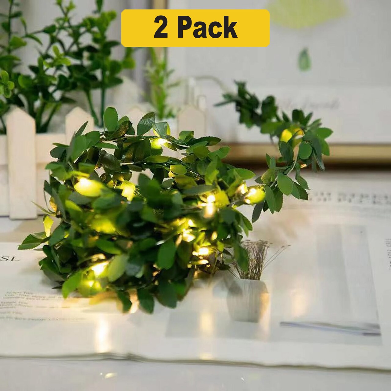 Cozy Plant Leaf Fairy String Lights — 20 LED Battery Operated Greenery